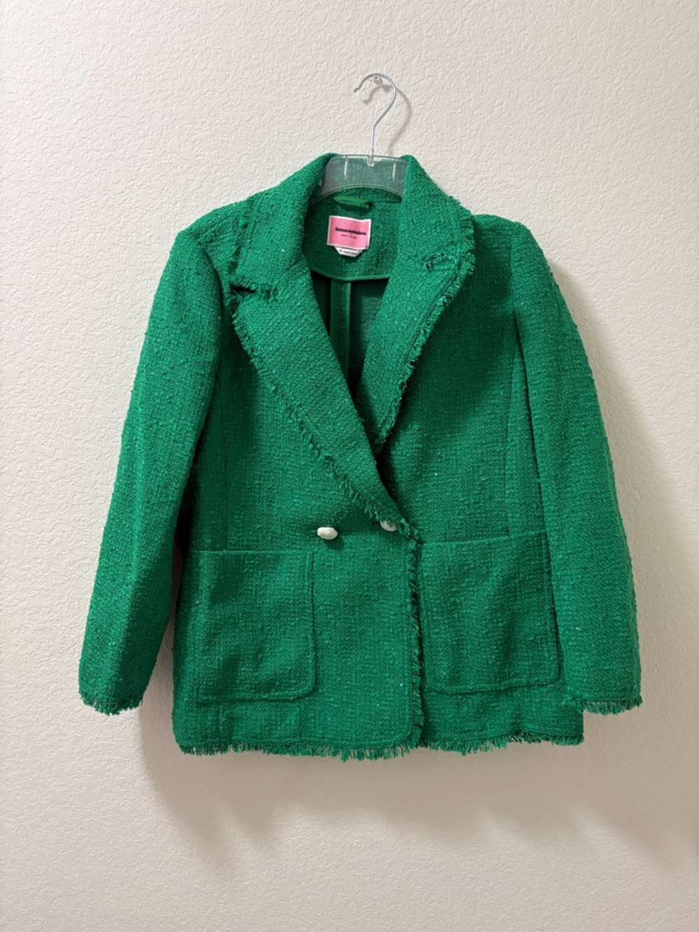 Kate Spade New York green tweed fringe blazer with pockets. Size 12.  NWOT